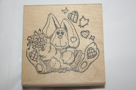 Vtg &quot;Baby Bunny&quot; Quilt Bunny Easter Mounted Rubber Stamp by Mary H Gould - £10.17 GBP