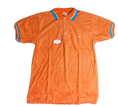 Polo Club Wear Terry Cloth Shirt Orange &amp; Blue Size 18 Vtg New 70&#39;s Old Stock - £15.58 GBP