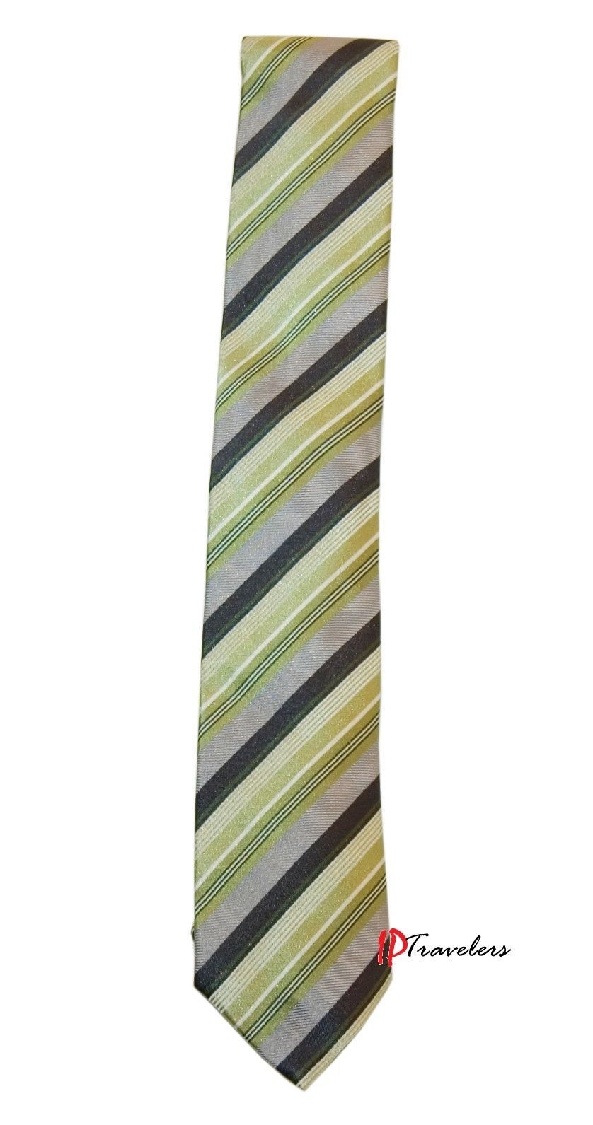 Geoffrey Beene Men's Neck Tie Green, Gray, Black and White Stripes 100% Silk $55 - $22.00