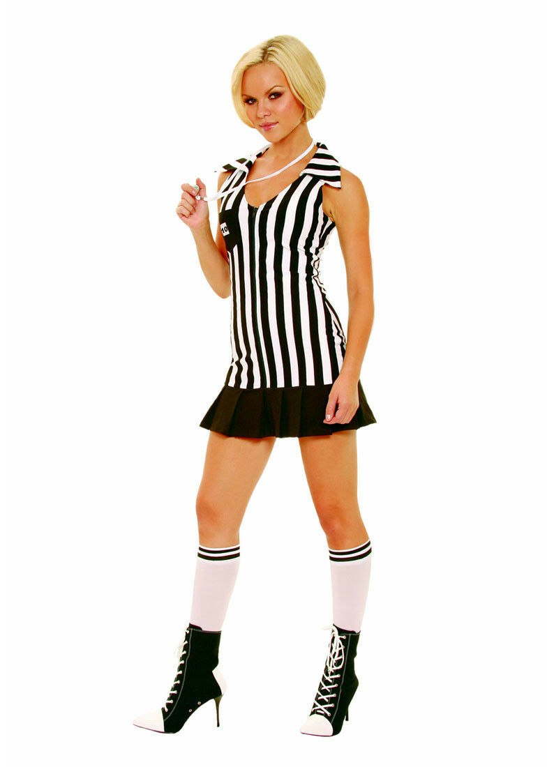 3 Piece Referee Costume Dress Whistle and Knee Hi's Small Adult Woman Theater - $29.98