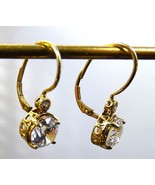 Round Cubic Zirconia CZ Dangle Gold Sterling Silver Pierced Drop Earrings - £70.34 GBP