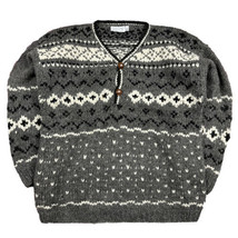 Vintage Handmade Artisans Sweater Adult Medium 100% Wool Gray Henley Button - £31.14 GBP