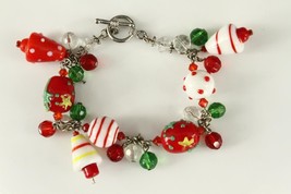 Modern Costume Jewelry Christmas Tree Hand Blown Glass Beaded Charm Bracelet - £16.80 GBP