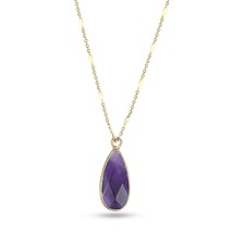 Amethyst Stone Boho Teardrop Gold Over Sterling Silver Layering Necklace - £21.49 GBP