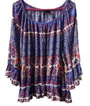 New Direction Curvy Plus Size Women 3X Boho Peasant Tiered Floral Blouse... - $14.98