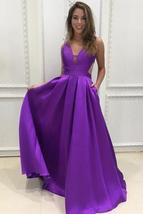 V-Neck A-Line Sleeveless Charming Backless Prom Dress Floor Length Evening Dress - £125.78 GBP