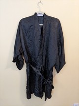 Double Peach Black Silk Chinese Robe Dragon Embroidered on Back Knee Length - $46.75