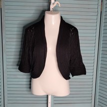 Nygard Knit Open Front Sweater Shirt ~ Sz M ~ Black ~ Short Sleeve - £17.91 GBP