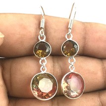 Sterling Silver Glass Stone &amp; Citrine Gold / Rose Plated Beautiful Earrings Gift - £29.33 GBP+