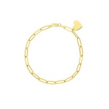 14K Solid Yellow Gold Paper Clip Chain Link Dangle Heart Bracelet 7.5 inches - £306.89 GBP