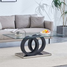 Modern Glass Top MDF Coffee Table Black Base for Living Room Lounge - $242.99