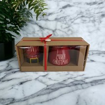 Rae Dunn Stacking Mugs &amp; Coc0a Pot Set Merry Christmas Santa Red Gift NEW - $48.44