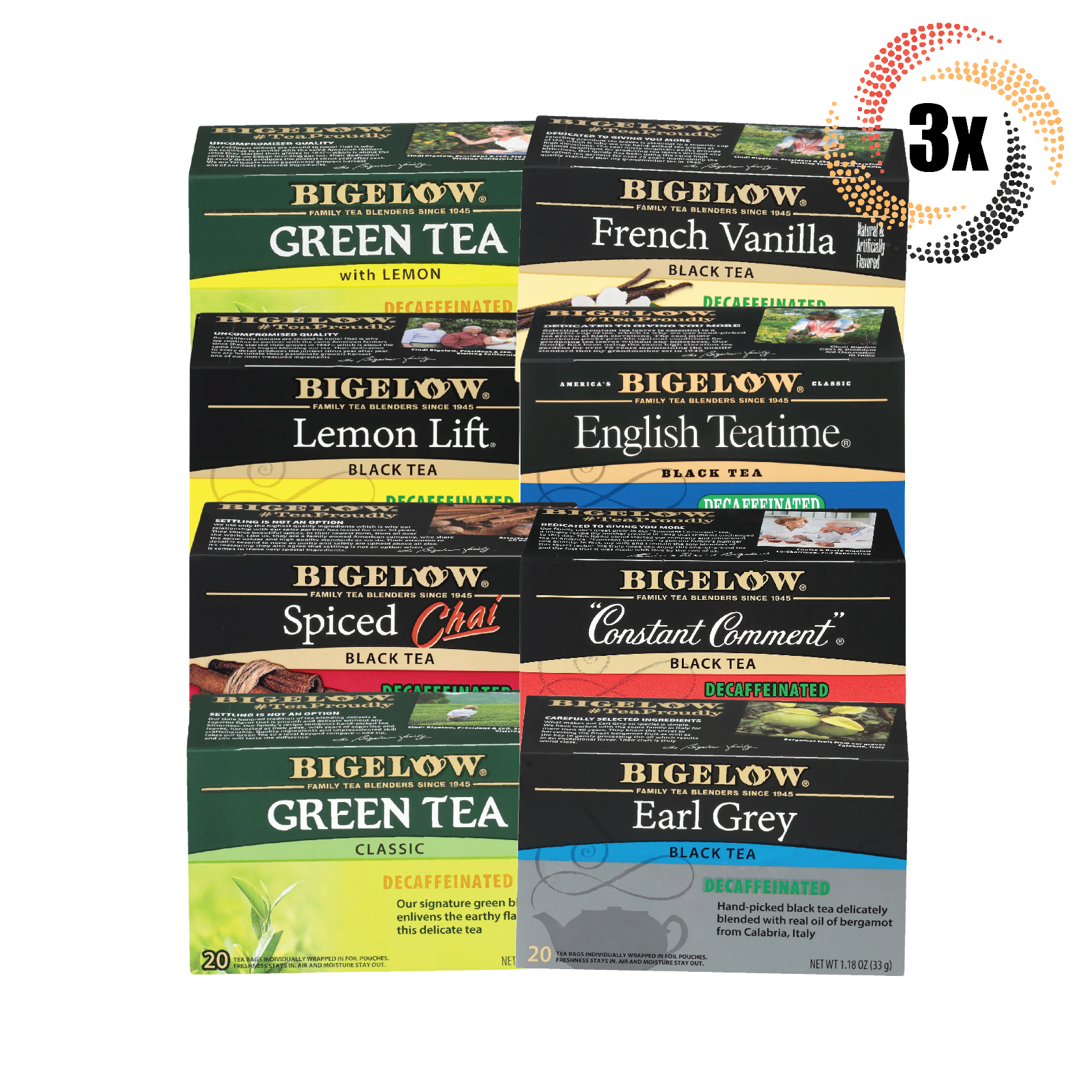 3x Boxes Bigelow Variety Decaffeinated Black & Green Tea | 20 Each | Mix & Match - £16.46 GBP