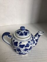 Andrea by Sadek Miniature Teapot Porcelain White with Blue Leaf  Design - $7.58