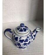 Andrea by Sadek Miniature Teapot Porcelain White with Blue Leaf  Design - $7.58