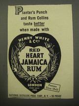 1950 Red Heart Jamaica Rum Ad - Planter's Punch and Rum Collins taste better  - $18.49