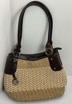 Brighton Brown  Croc Embossed Leather and Straw Bag with leather Handles - £16.48 GBP