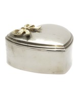 Silver Plated Heart With Gold Bow Shaped Trinket Gift Box 3.5&quot; x 4&quot; Vintage - £19.23 GBP
