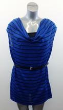 Bongo women&#39;s Junior Plus 2X Blue Black Striped Sleeveless Belted Cowl N... - £10.89 GBP