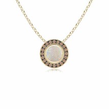 ANGARA Bezel-Set Opal Pendant with Coffee Diamond Halo in 14K Solid Gold - £416.46 GBP