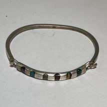 Sterling Silver 925 Hallmarked Double Hinged Colorful Bracelet Size 7-8” 15g - £27.65 GBP