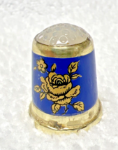 OLD Germany 925 Gold Washed Rose Thimble w White Stone Top Cobalt Blue GOLD - $1,207.91 MXN