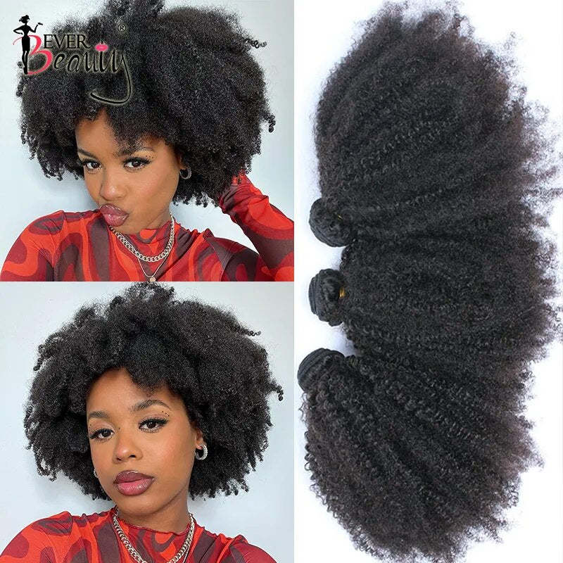 Mongolian Afro Kinky Curly Human Hair Bundles 4B 4C Hair Extensions Virgin Bulk  - $70.25 - $290.19