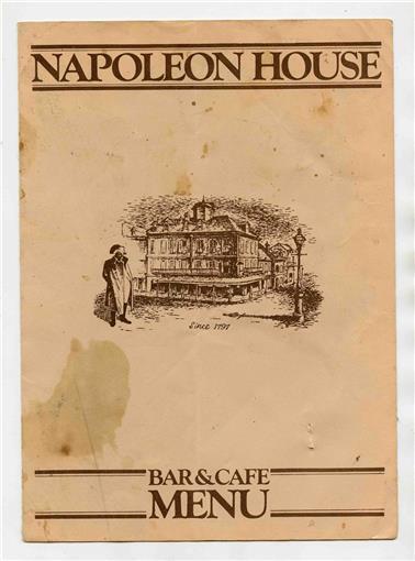 Primary image for Napoleon House Bar & Cafe Menu Rue St Louis New Orleans Louisiana 1970's