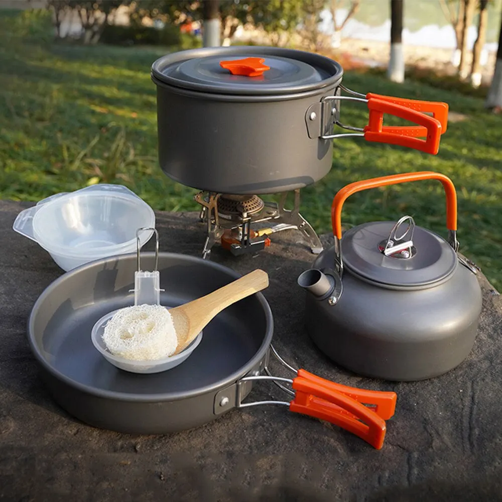 Camping Cookware Set Aluminum Portable Outdoor Tableware Cookset Cooking Kit Pan - £9.41 GBP