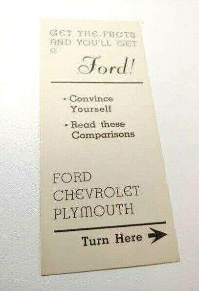 Primary image for C 1941 Ford Advertising Brochure Ford Chevrolet Plymouth Comparison facts! MINT