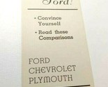 C 1941 Ford Advertising Brochure Ford Chevrolet Plymouth Comparison fact... - $10.84