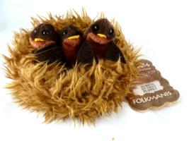 Folkmanis Folktails Baby Brown Birds in Nest Finger Puppets 6” Plush Stu... - £8.16 GBP