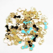 4 Enamel Cat Charms Gold Pendants Assorted Lot Kitty Findings Jewelry Supplies - £3.94 GBP