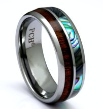 Tungsten Wedding Bands for Men and Women Hawaiian Koa Wood and Abalone Dome Top - £39.83 GBP