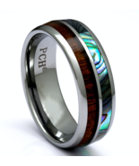 Tungsten Wedding Bands for Men and Women Hawaiian Koa Wood and Abalone D... - £39.51 GBP