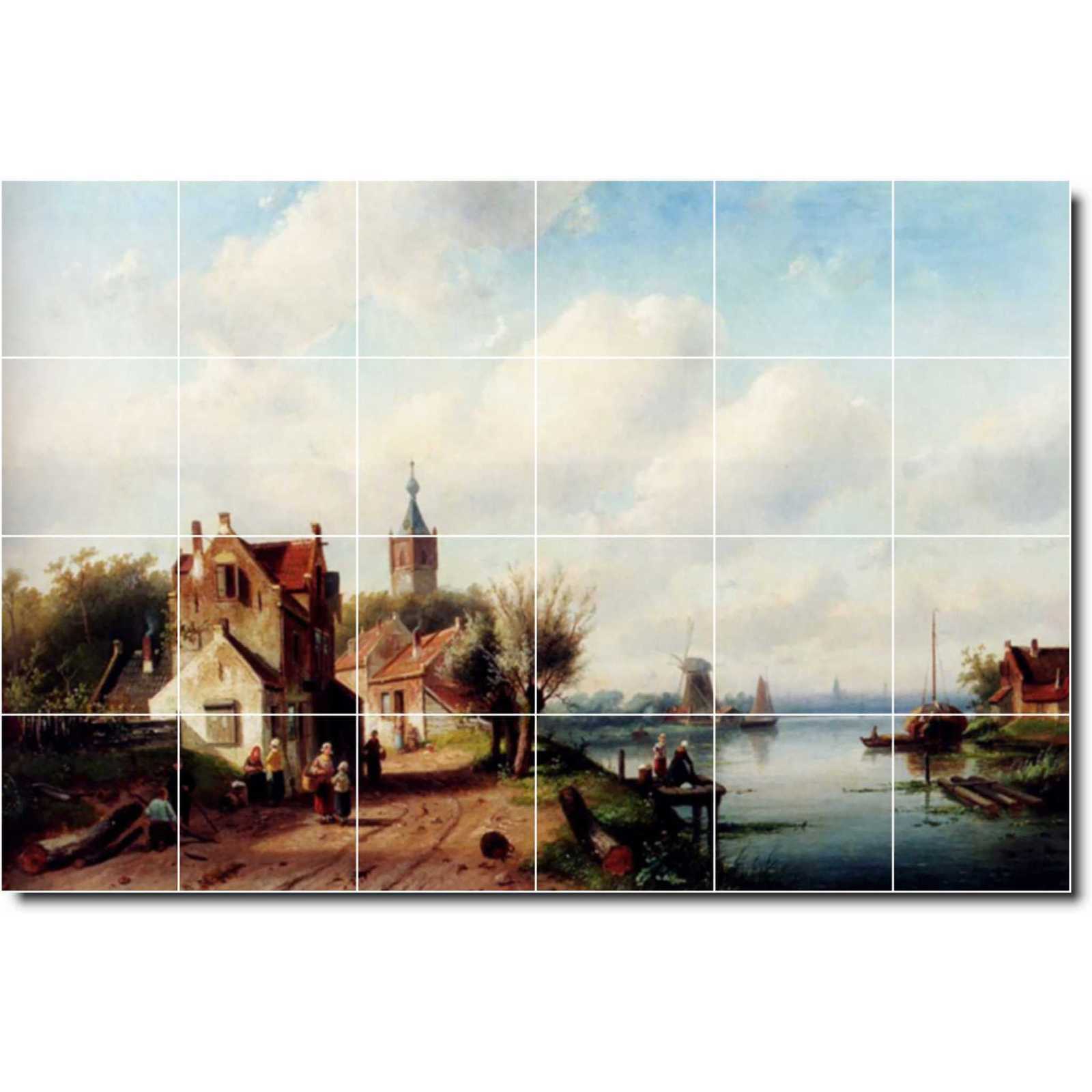Leickert charles a village along a river a town in the distance