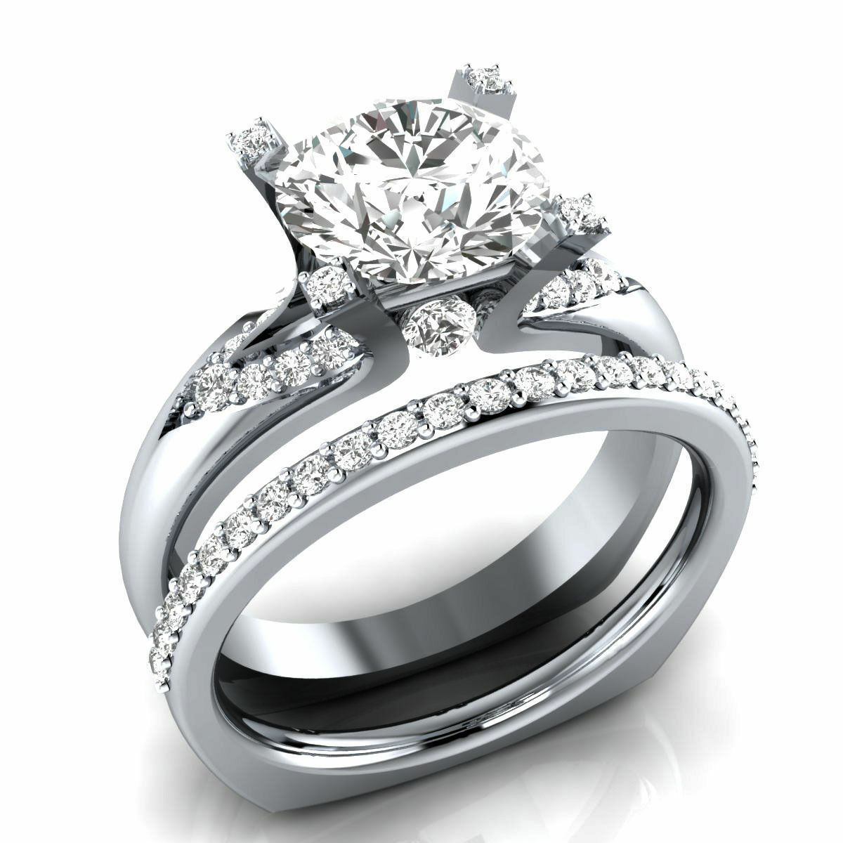 2.90Ct Round White Diamond Solid 925 Sterling Silver Engagement Bridal Ring Set