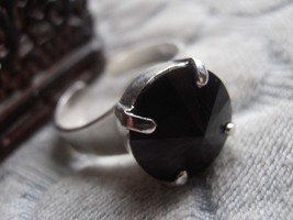 Swarovski Ring / Adjustable Rivoli Jet Black Ring / Statement Crystal Band Ring  - £20.29 GBP