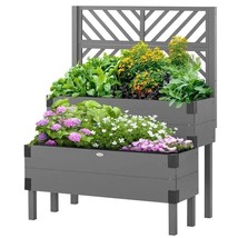 2 Tier Self Draining Grey Wood Raised Garden Bed Planter Box with Trellis - $5,021.81 MXN