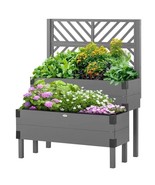 2 Tier Self Draining Grey Wood Raised Garden Bed Planter Box with Trellis - $5,037.79 MXN
