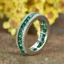 2.00Ct Princess Cut Emerald &amp; Diamond Wedding Band Ring 14k White Gold GP - £83.43 GBP