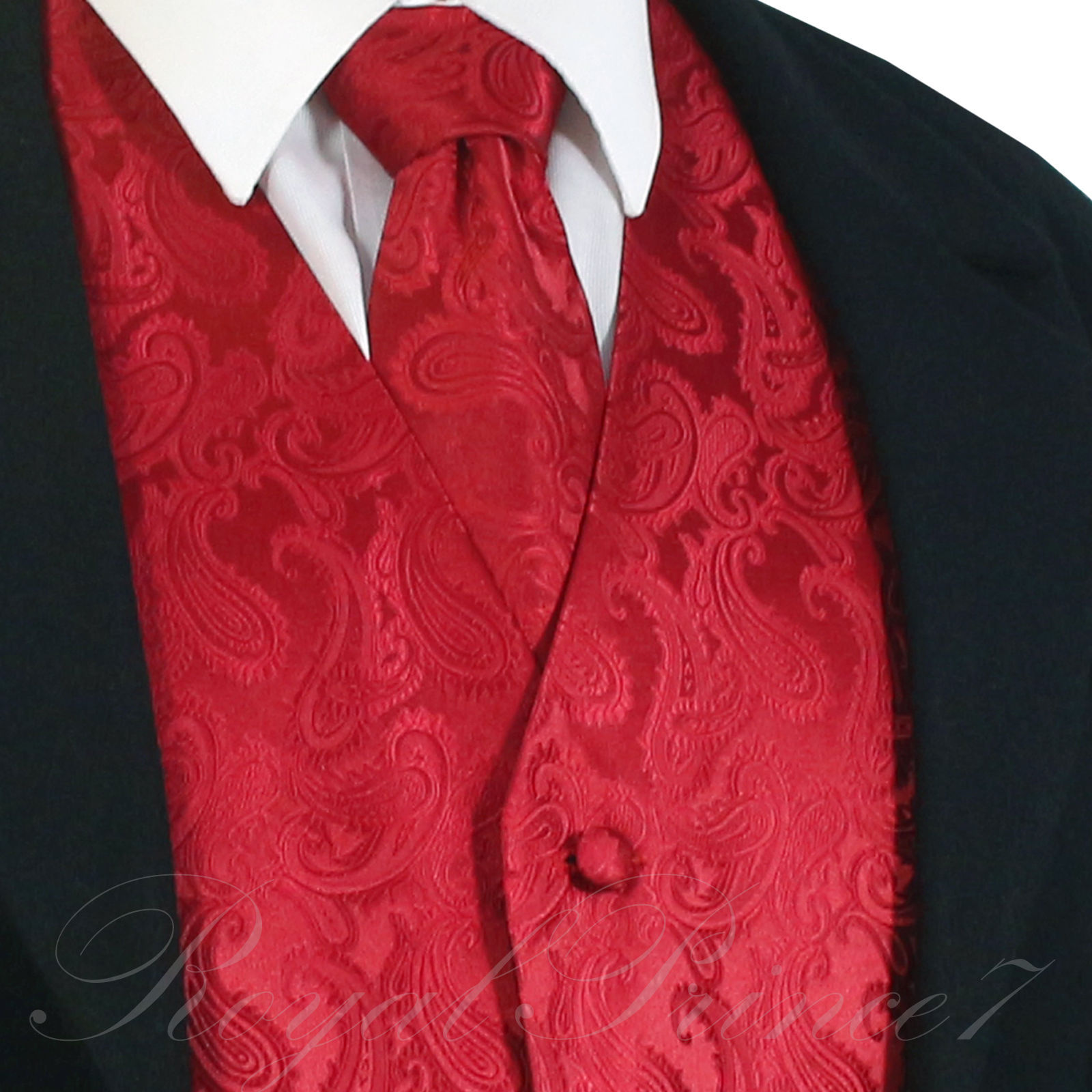 Red XS to 6XL Paisley Tuxedo Dress Vest Waistcoat & Neck tie Wedding 20-CC - $24.10 - $29.05