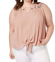 Planet Gold Womens Plus Size Embroidered Top Size 1X Color Pink - £38.63 GBP
