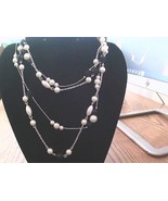 Long Silver Tone 2 Strand Necklace with Stationed Black White Beads - $263.88 MXN