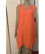 New Directions Peach Solid Woven Dress W Crochet Trim Women&#39;s Size Small... - $25.03