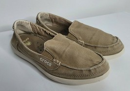 CROCS Womens Walu Slip On Canvas Loafer Flat Brown Shoes 14391 Size 7 - $26.99