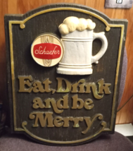 Schaefer Beer Eat, Drink and be Merry 1960s Plastic Sign Faux Wood - £78.22 GBP