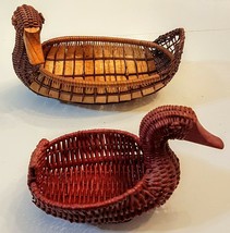 Figural Duck Wicker Basket LOT VTG Rustic Farmhouse Woven Wicker Natural Fiber - £23.22 GBP