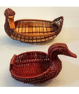 Figural Duck Wicker Basket LOT VTG Rustic Farmhouse Woven Wicker Natural... - £23.29 GBP