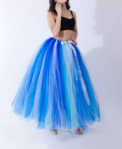 Blue Full Fluffy Tulle Skirt Women Plus Size Drawstring Waist Tulle Skirt image 4